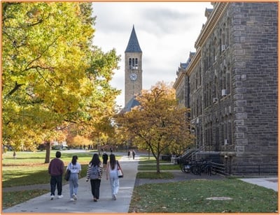College students walking across a scenic campus in autumn, symbolizing higher education and the goal of receiving financial aid through FAFSA