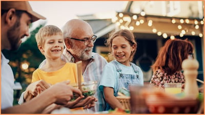 Grandfather enjoying time with his grandchildren, representing families who can contribute to 530A accounts for the next generation’s financial future.